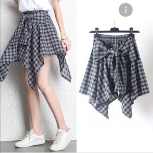 Too-Too Plaid Elastic Waist Bow Tie Asymmetrical Mini Skirt Preppy Punk Grunge